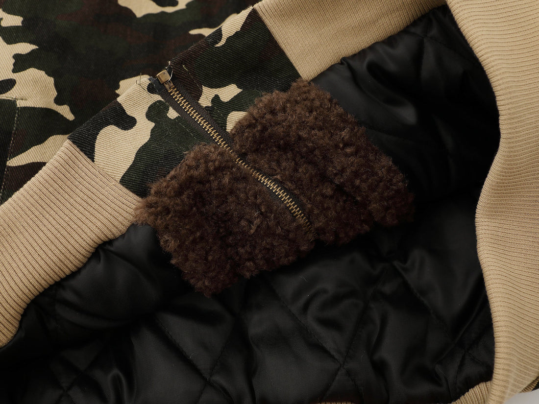 3-6-5.shop Camo Patch Fur Hoodie Jacket