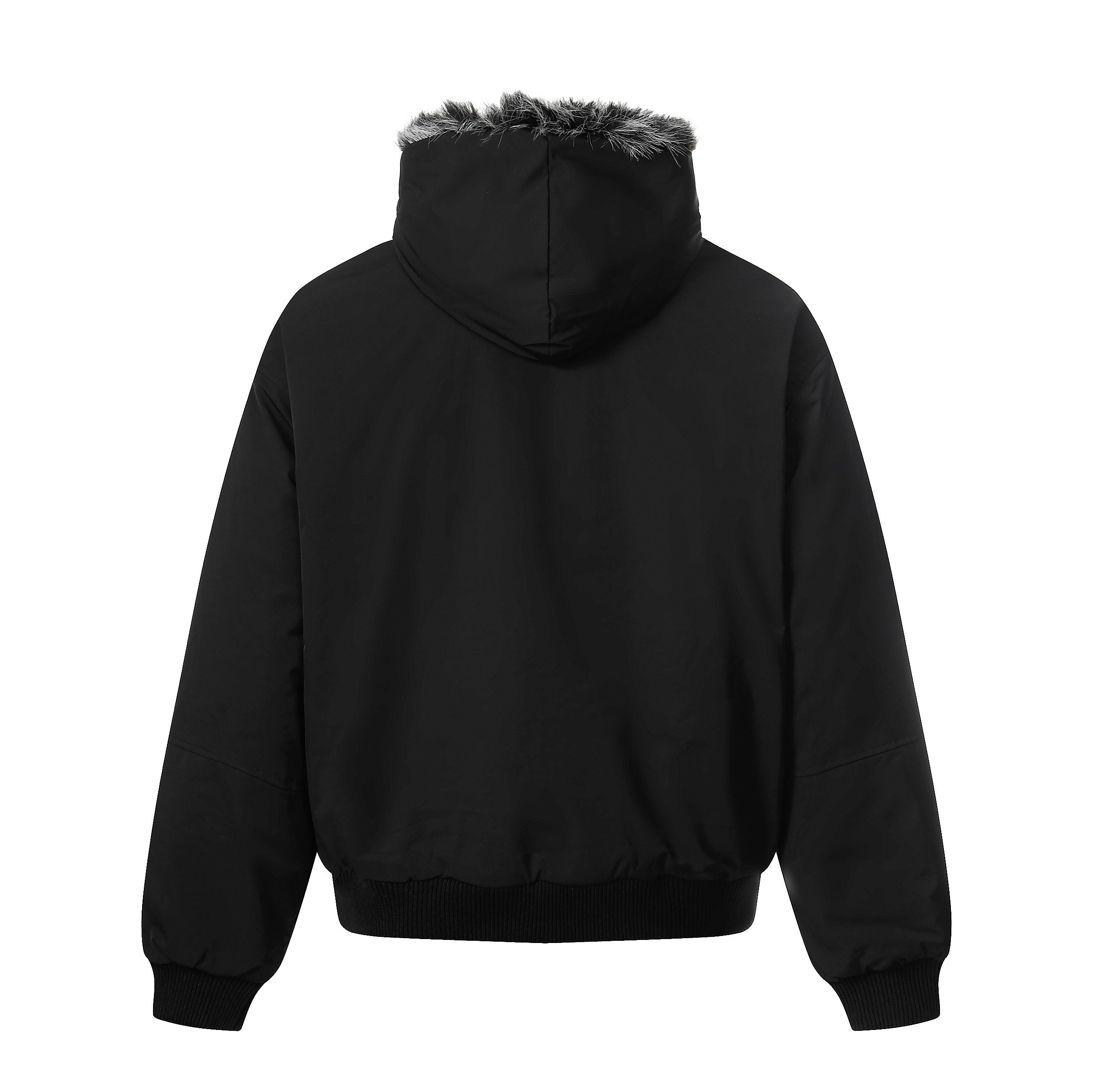 3-6-5.shop Faux Fur Hood Utility Bomber Jacket