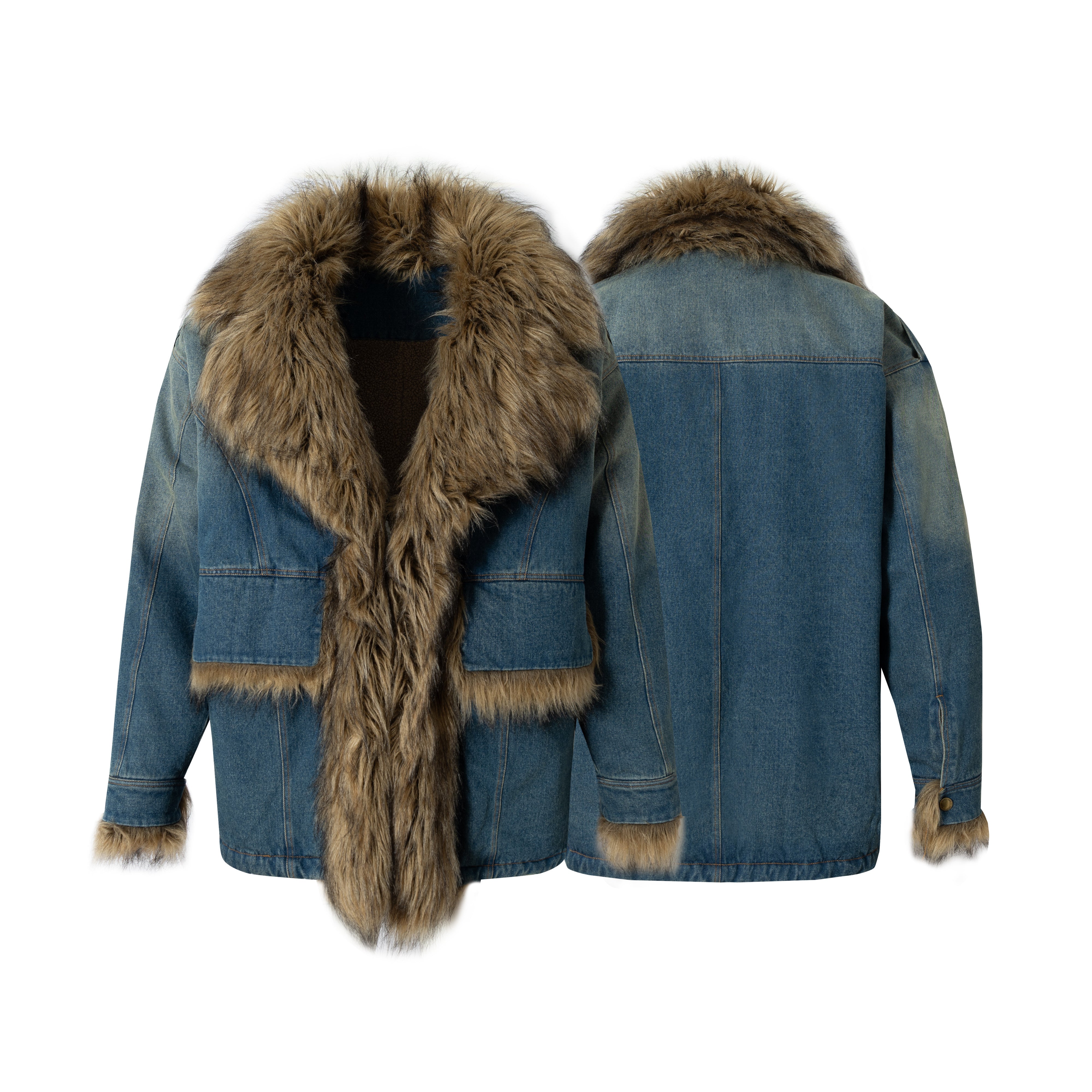 3-6-5.shop Faux-Fur Collar Denim Jacket