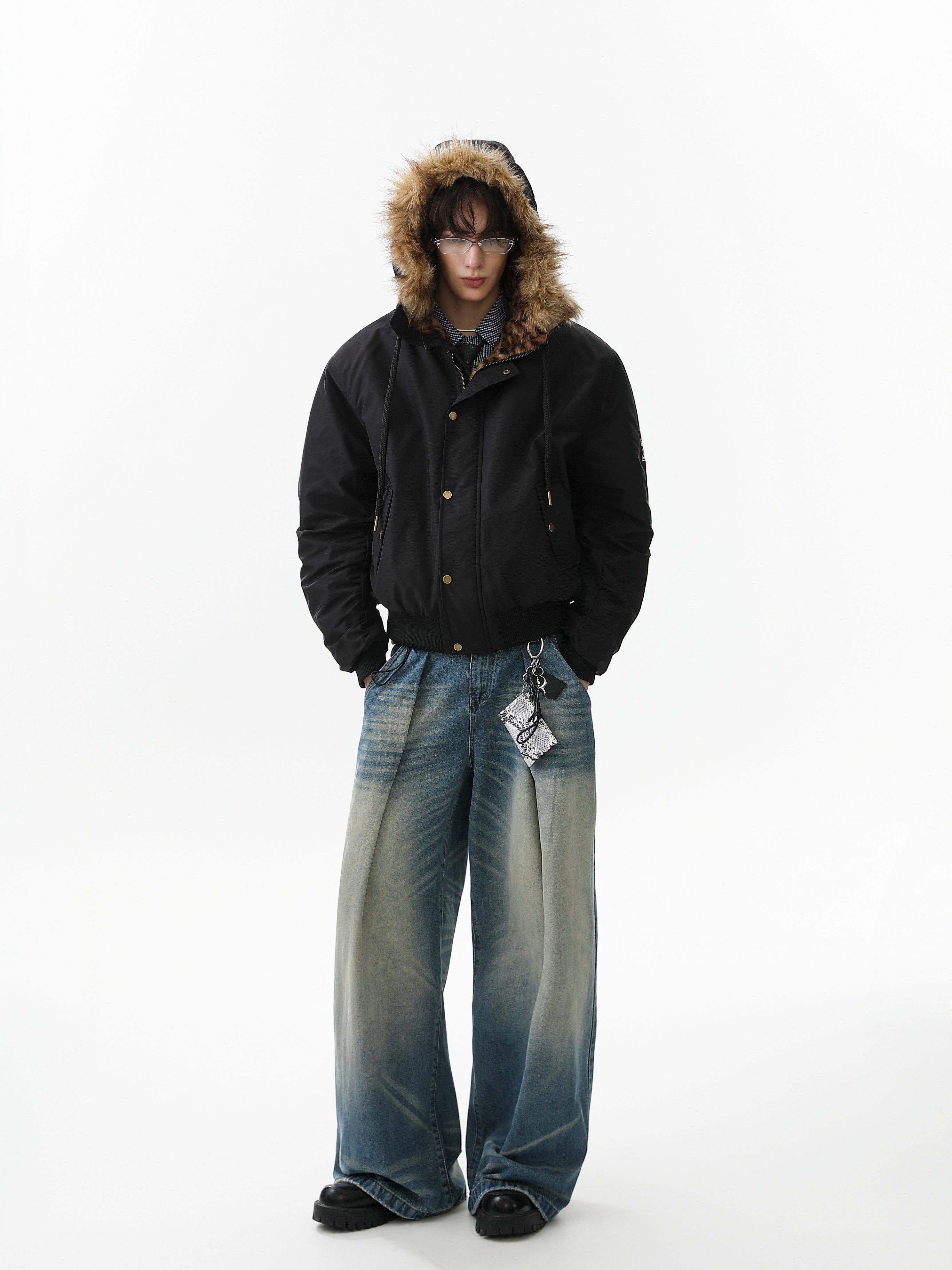 3-6-5.shop Faux-Fur Hooded Bomber Jacket