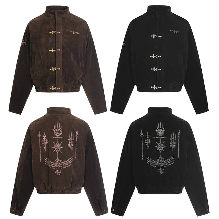 3-6-5.shop Embroidered Suede Metal Clasp Jacket