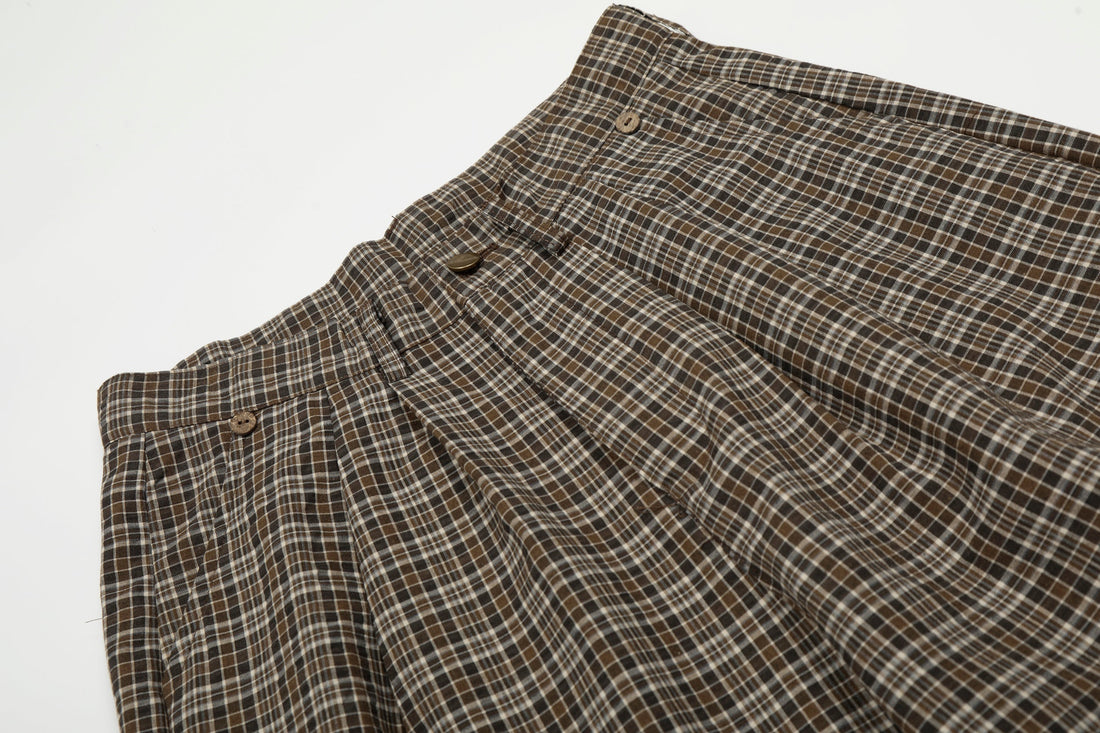 3-6-5.shop Vintage Check Wide-Leg Pants