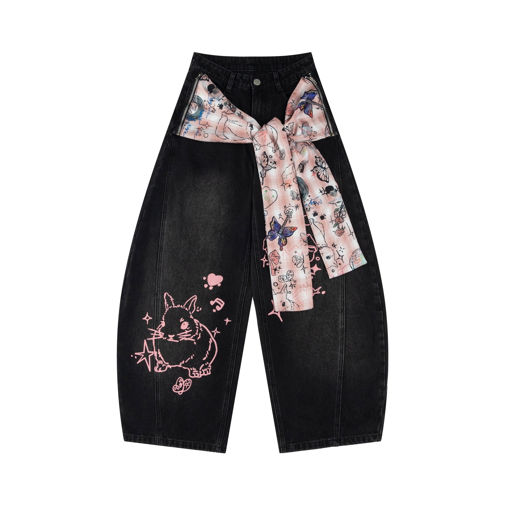 3-6-5.shop Bunny Ribbon Curved Jeans