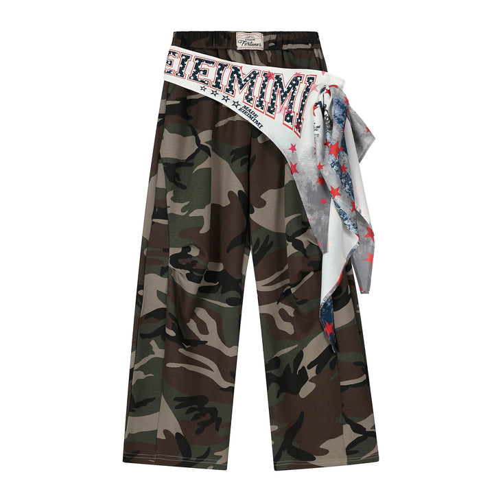 3-6-5.shop Camo Scarf-Wrap Wide Leg Pants