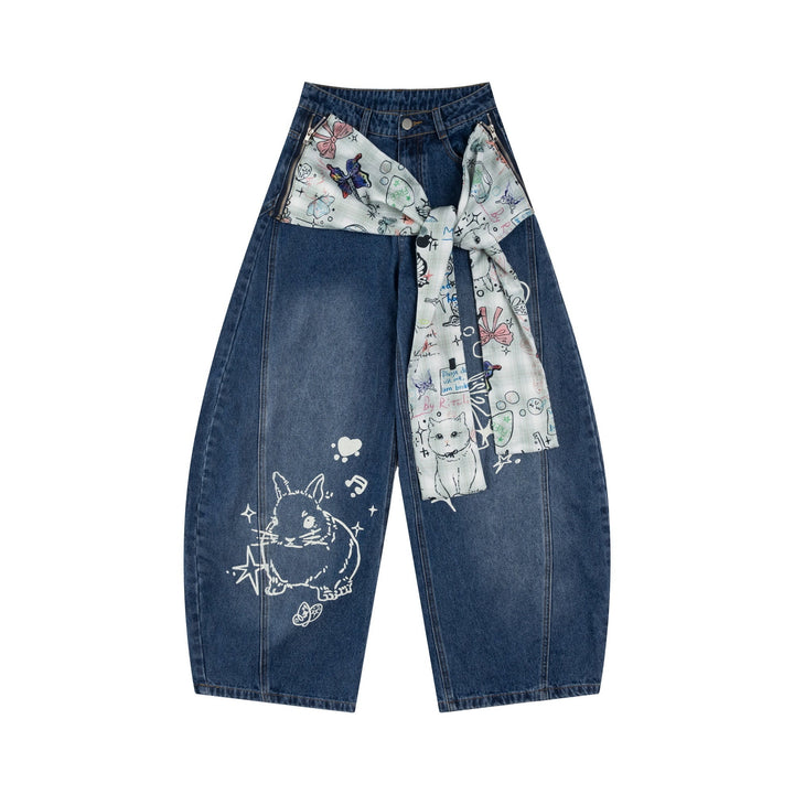3-6-5.shop Bunny Ribbon Curved Jeans