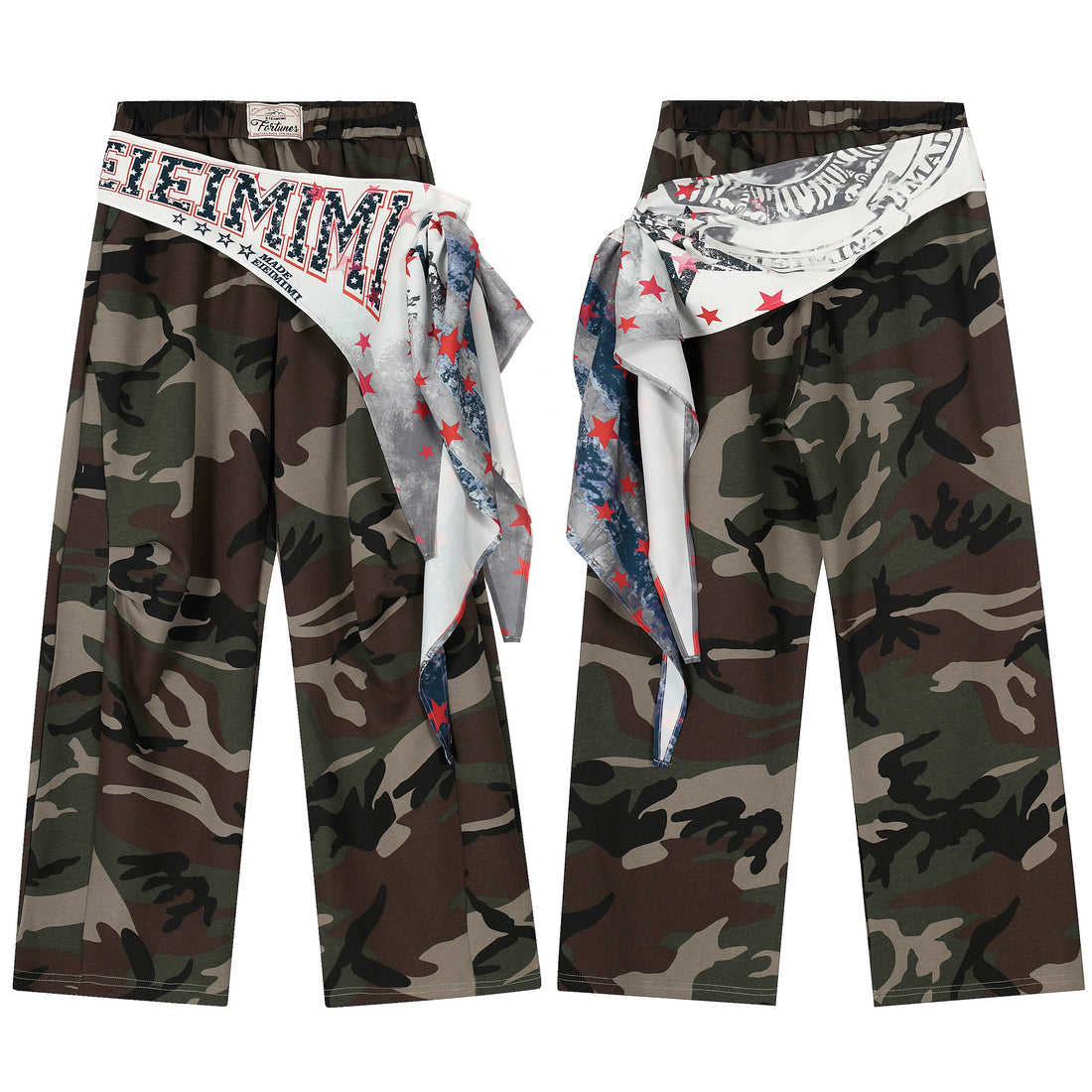 3-6-5.shop Camo Scarf-Wrap Wide Leg Pants