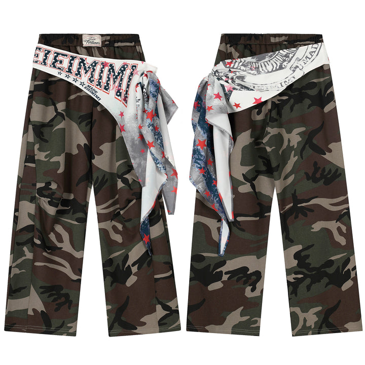 3-6-5.shop Camo Scarf-Wrap Wide Leg Pants