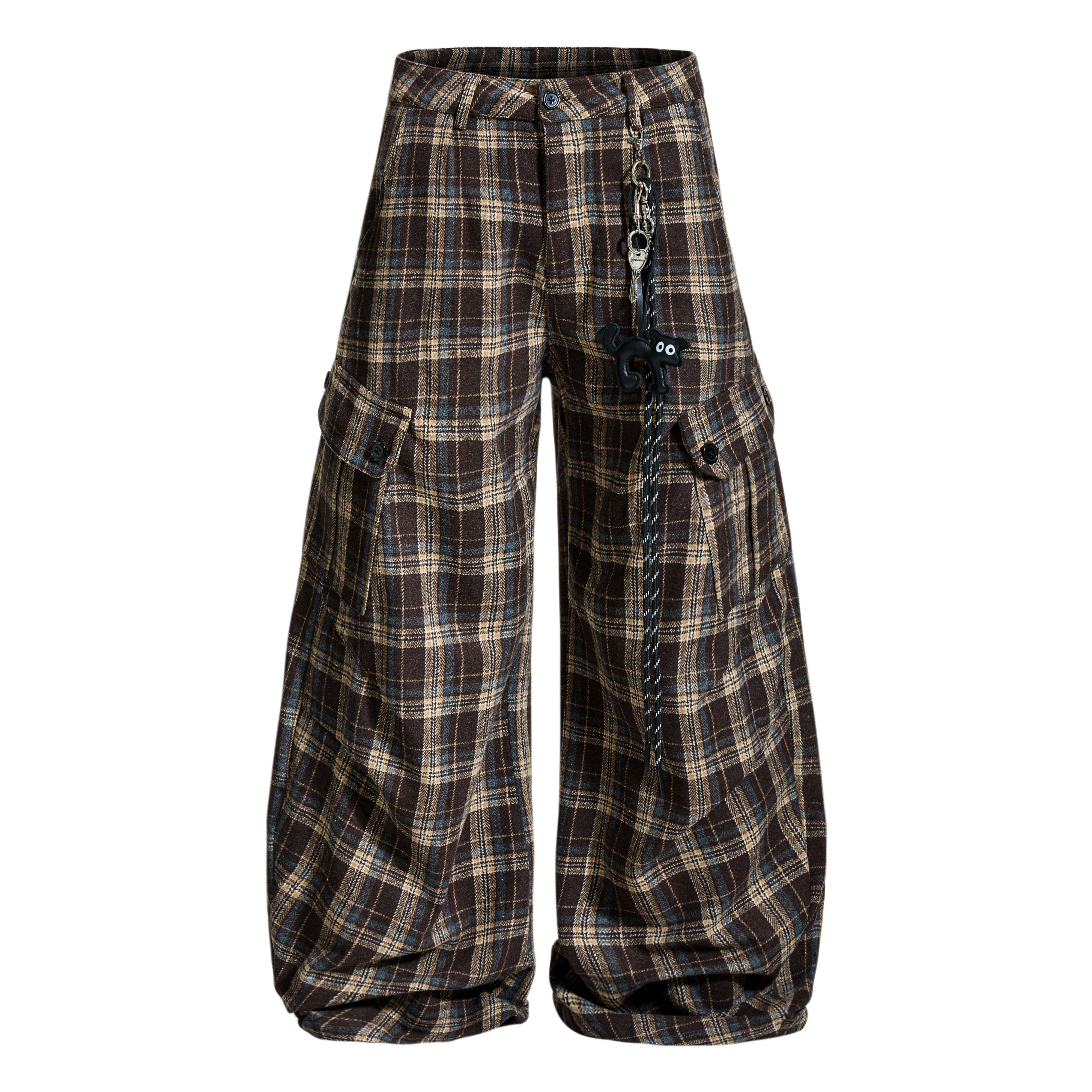 3-6-5.shop Vintage Check Wool-Blend Cargo Pants