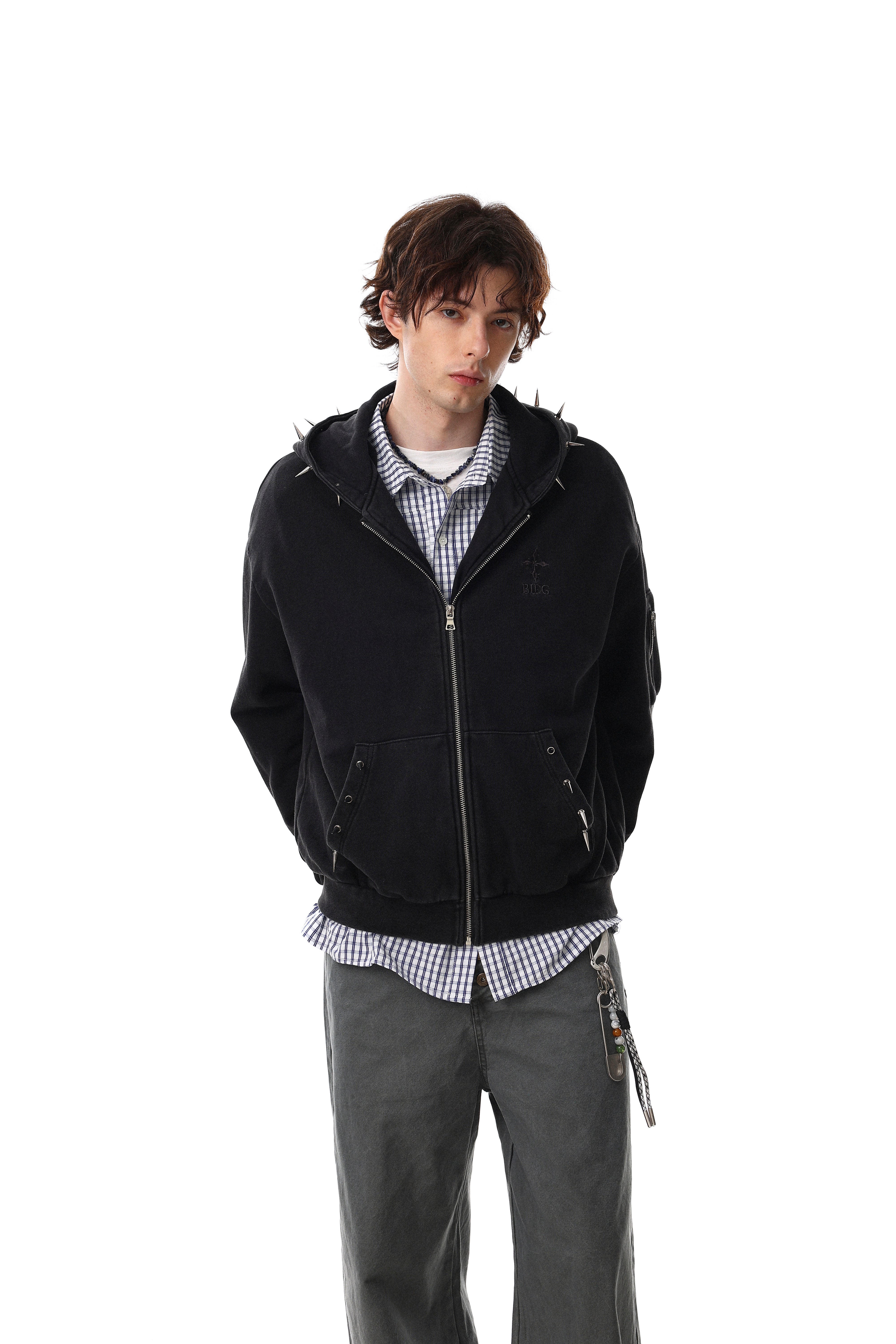3-6-5.shop Studded Zip-Up Hoodie