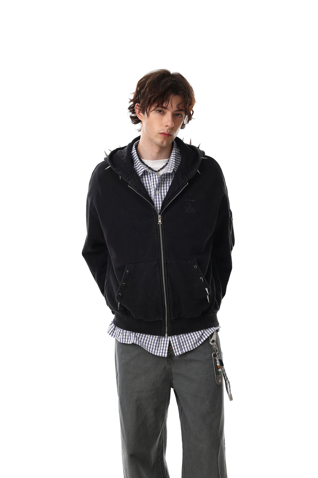3-6-5.shop Studded Zip-Up Hoodie
