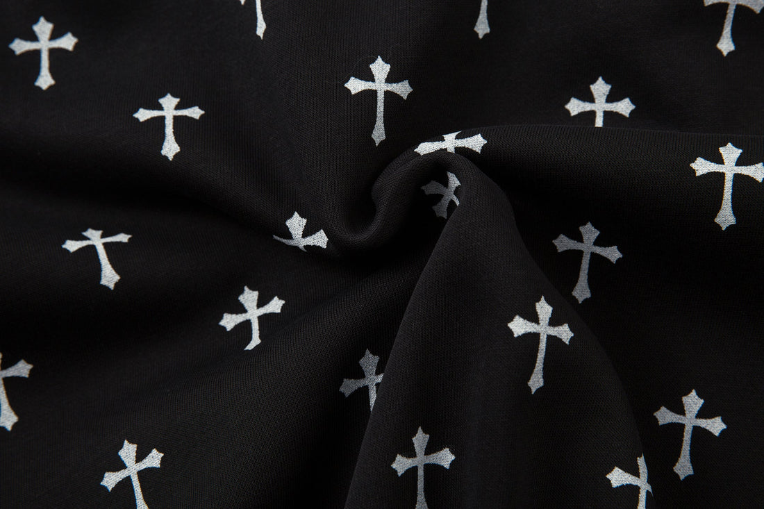 3-6-5.shop Cross Print Faux Fur Hooded Jacket