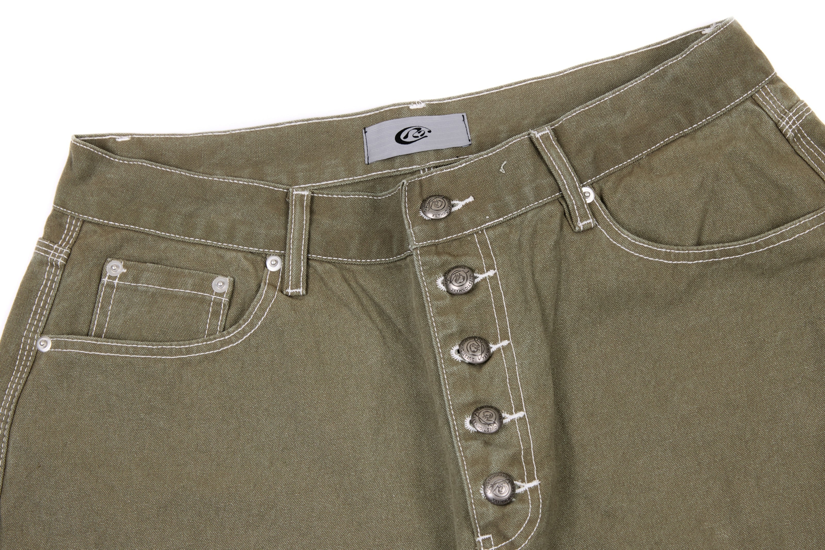 3-6-5.shop Contrast-Stitch Barrel Denim Pants