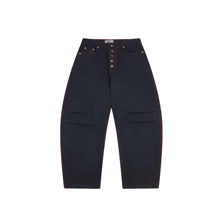 3-6-5.shop Contrast-Stitch Barrel Denim Pants