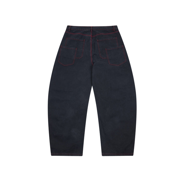 3-6-5.shop Contrast-Stitch Barrel Denim Pants