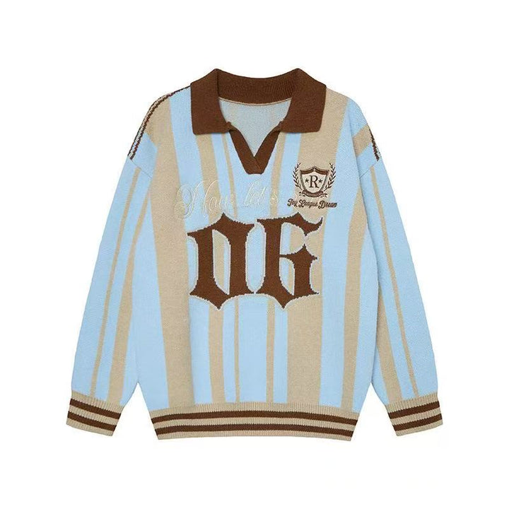 3-6-5.shop Retro Varsity “06” Knit Polo Sweater