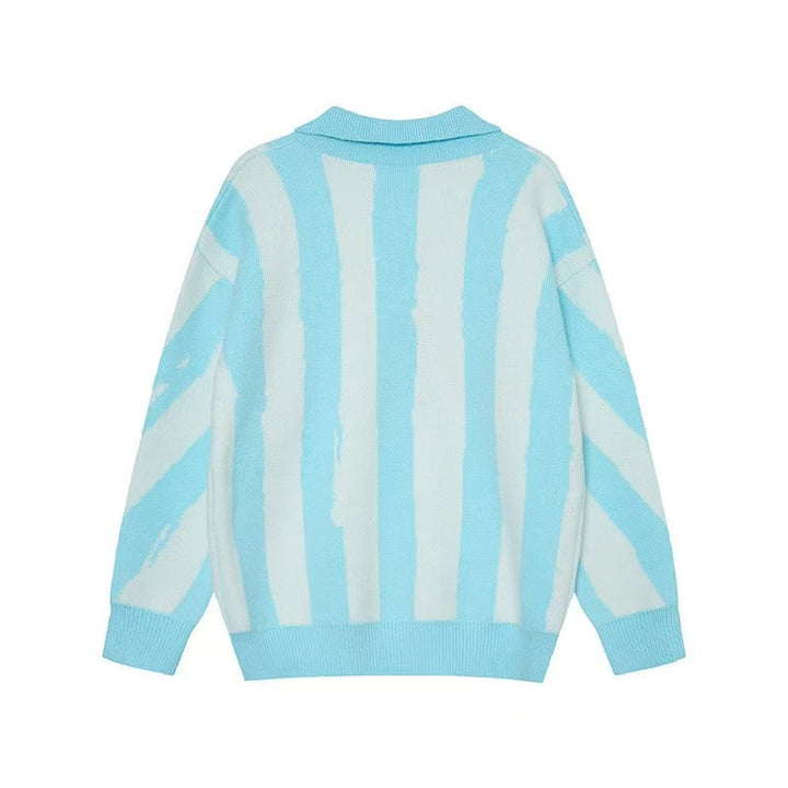 3-6-5.shop “Rock Pessimism” Striped Knit Polo Sweater