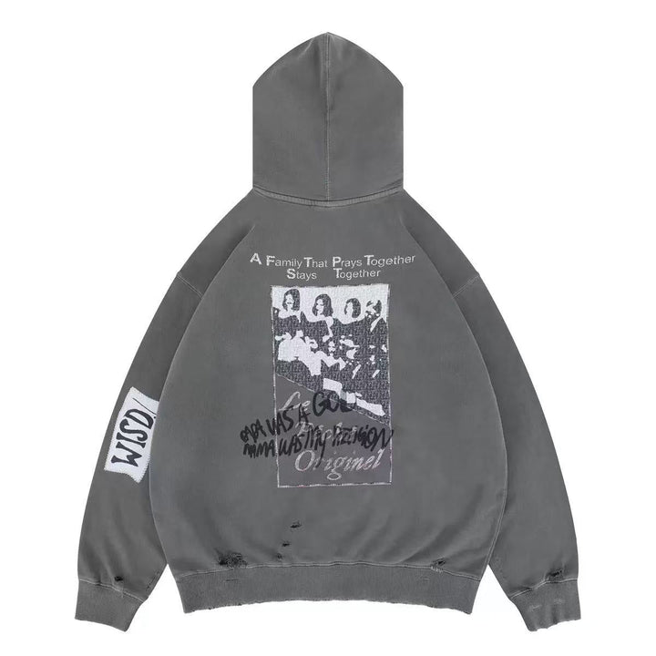 3-6-5.shop Vintage Graphic Washed Hoodie