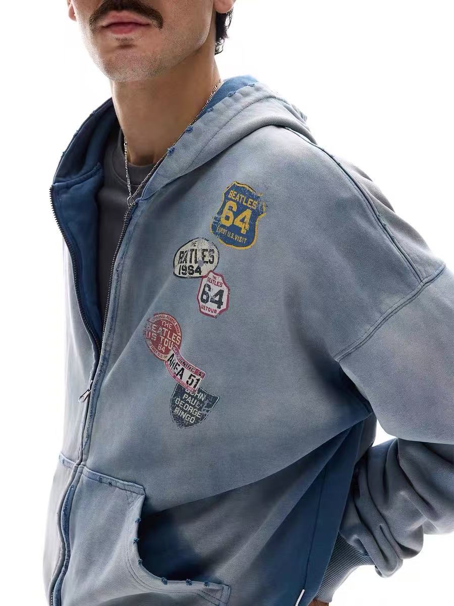 3-6-5.shop Vintage Patch Zip-Up Hoodie