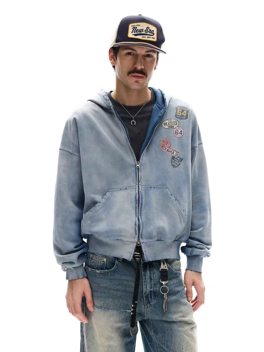 3-6-5.shop Vintage Patch Zip-Up Hoodie