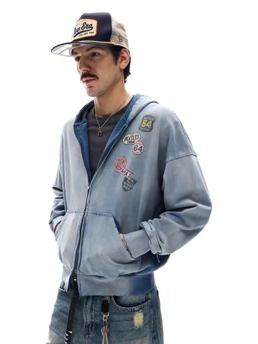 3-6-5.shop Vintage Patch Zip-Up Hoodie