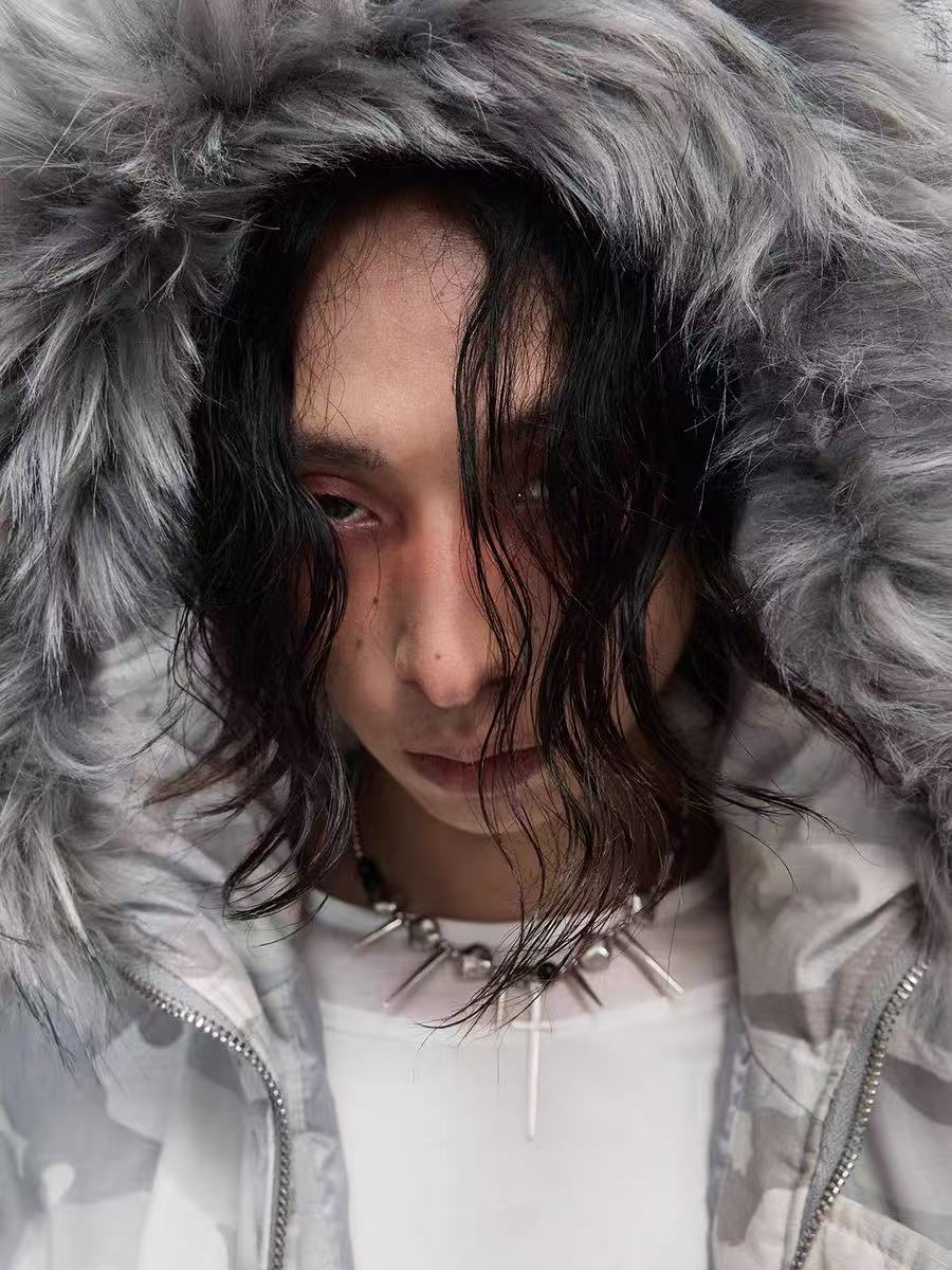 3-6-5.shop White Camo Faux Fur Hooded Padded Jacket