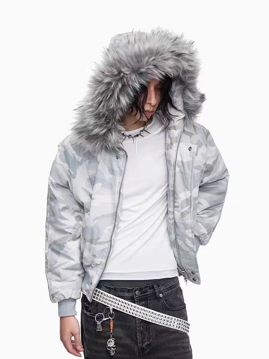 3-6-5.shop White Camo Faux Fur Hooded Padded Jacket