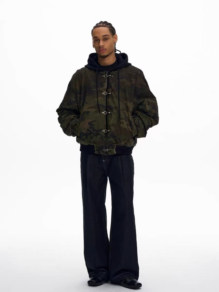 3-6-5.shop Camo Hook Detail Distressed Jacket