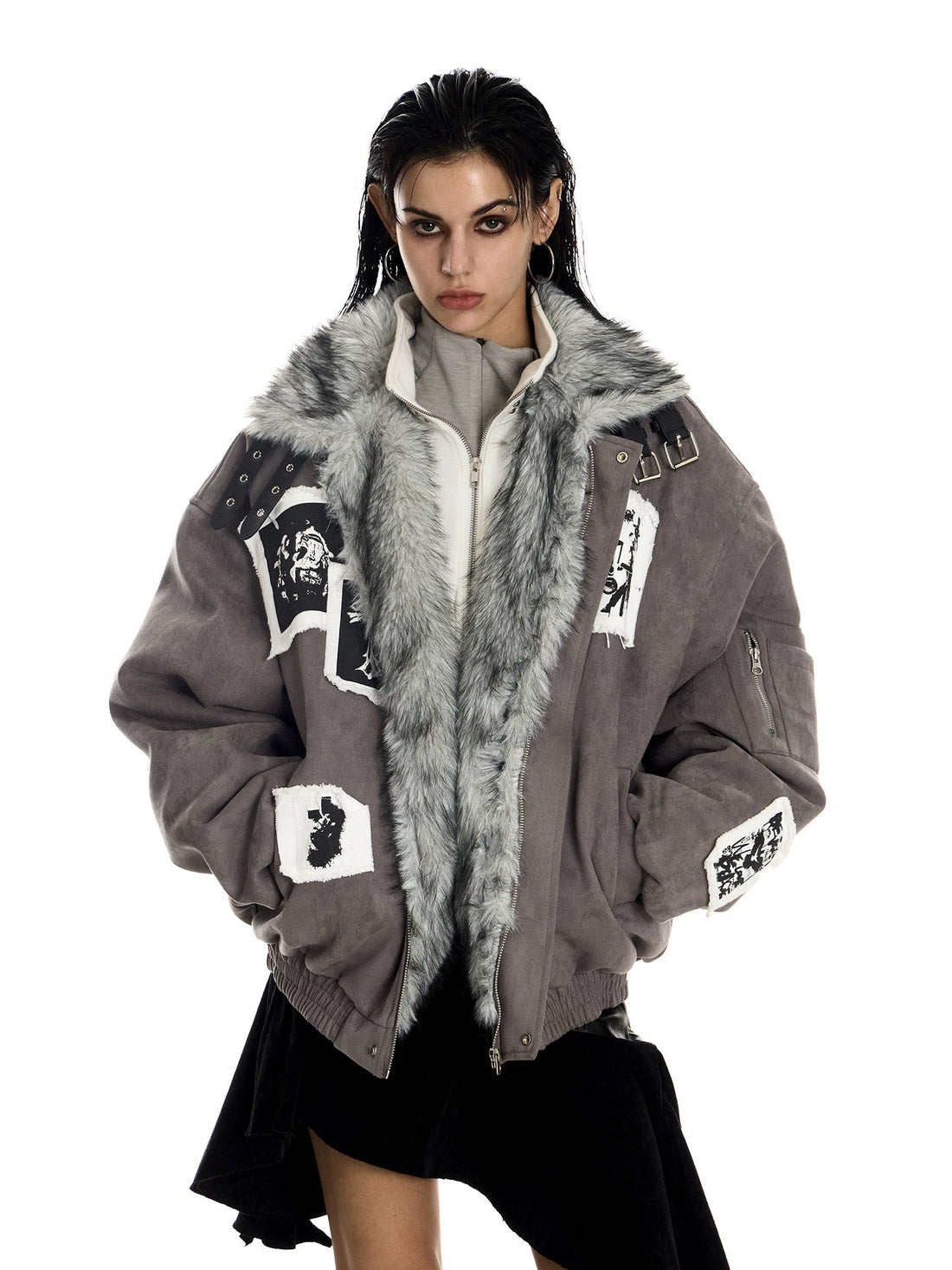 3-6-5.shop Patchwork Fur-Lined Jacket