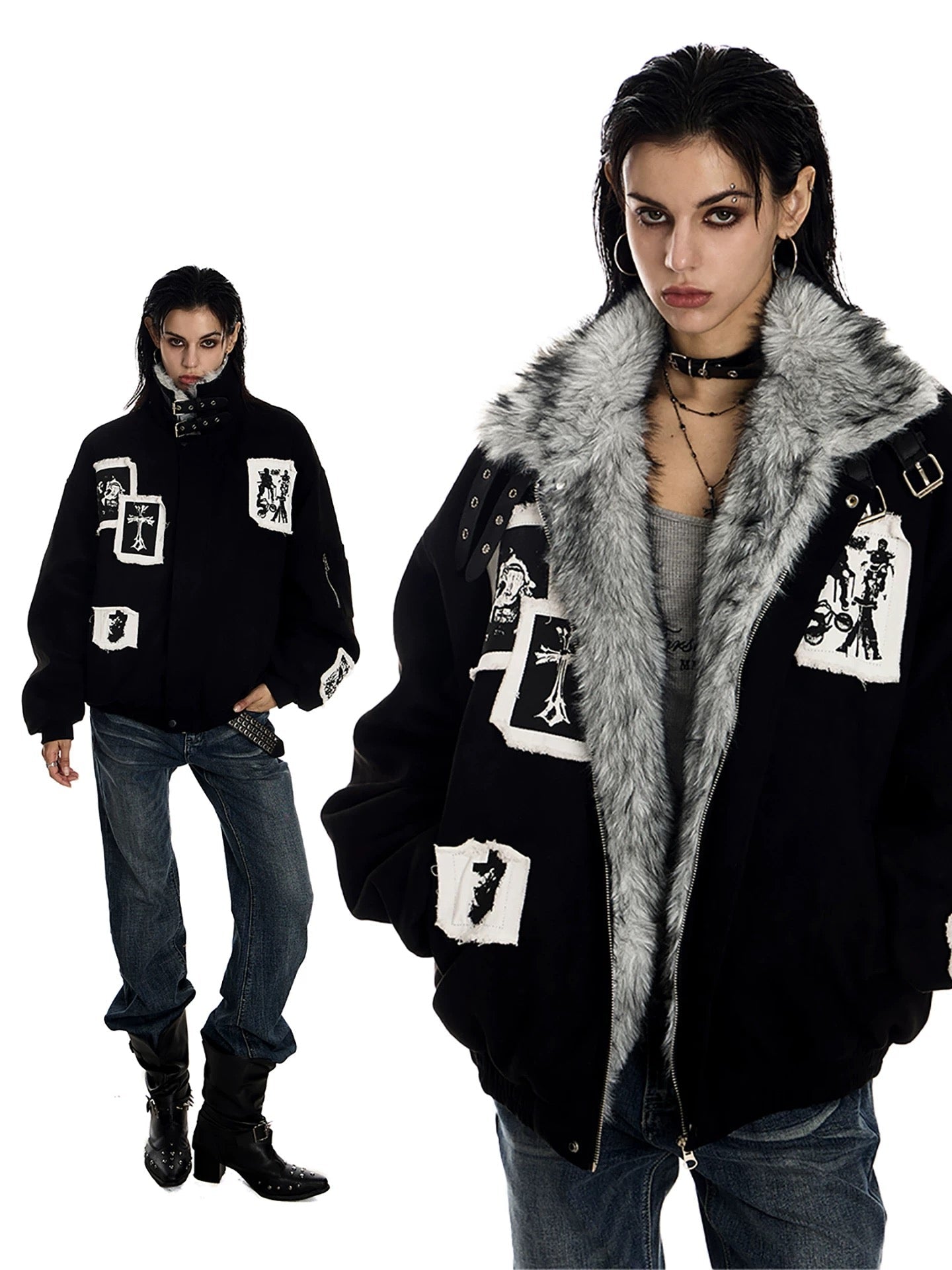 3-6-5.shop Patchwork Fur-Lined Jacket
