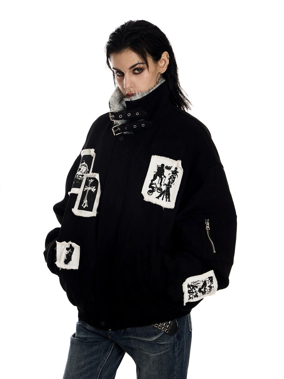 3-6-5.shop Patchwork Fur-Lined Jacket