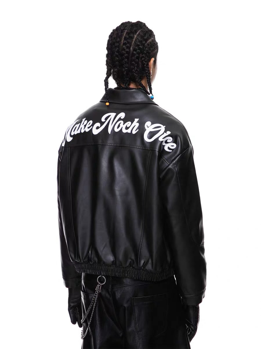 3-6-5.shop Vintage Lettering PU Jacket