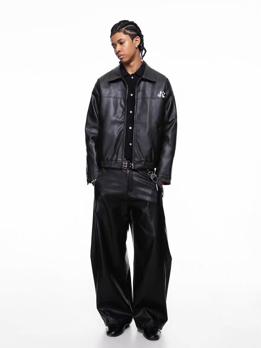 3-6-5.shop Vintage Lettering PU Jacket