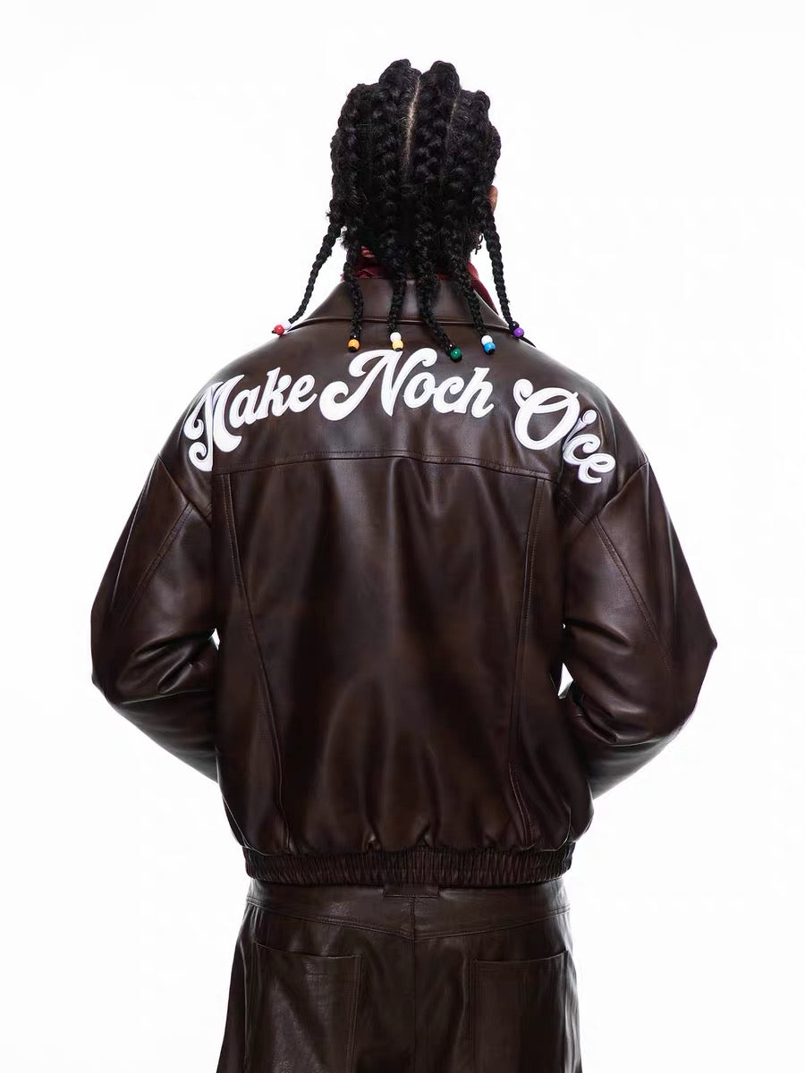 3-6-5.shop Vintage Lettering PU Jacket