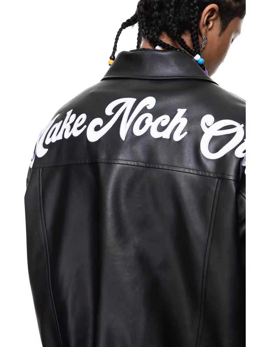 3-6-5.shop Vintage Lettering PU Jacket