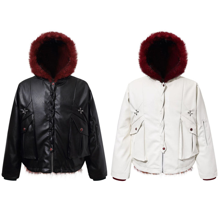 3-6-5.shop Contrast Fur PU Jacket