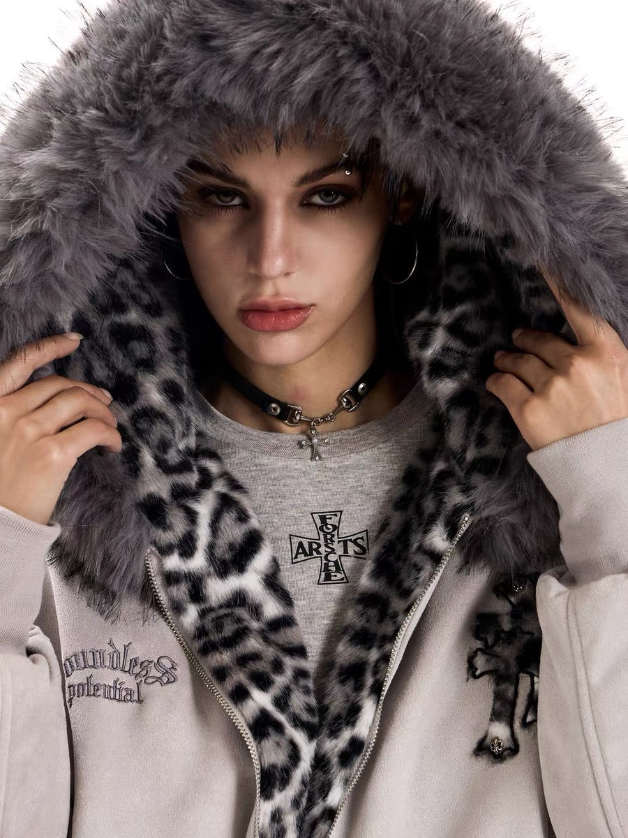 3-6-5.shop Cross Patch Fur Hoodie Jacket