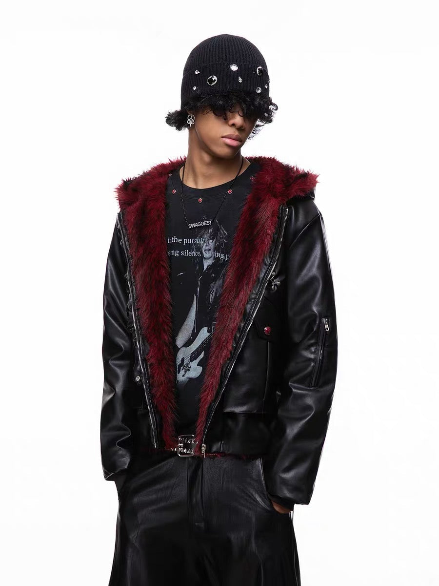 3-6-5.shop Contrast Fur PU Jacket