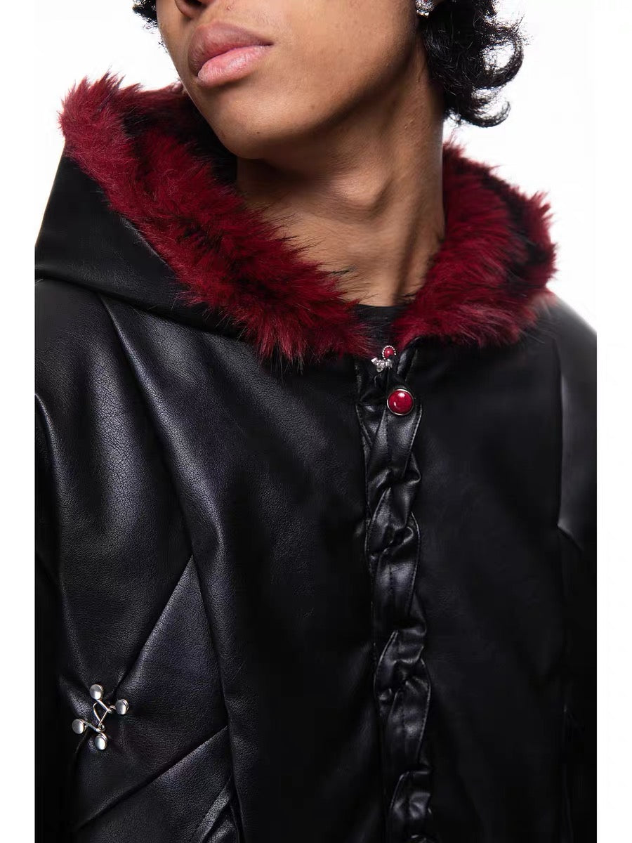 3-6-5.shop Contrast Fur PU Jacket