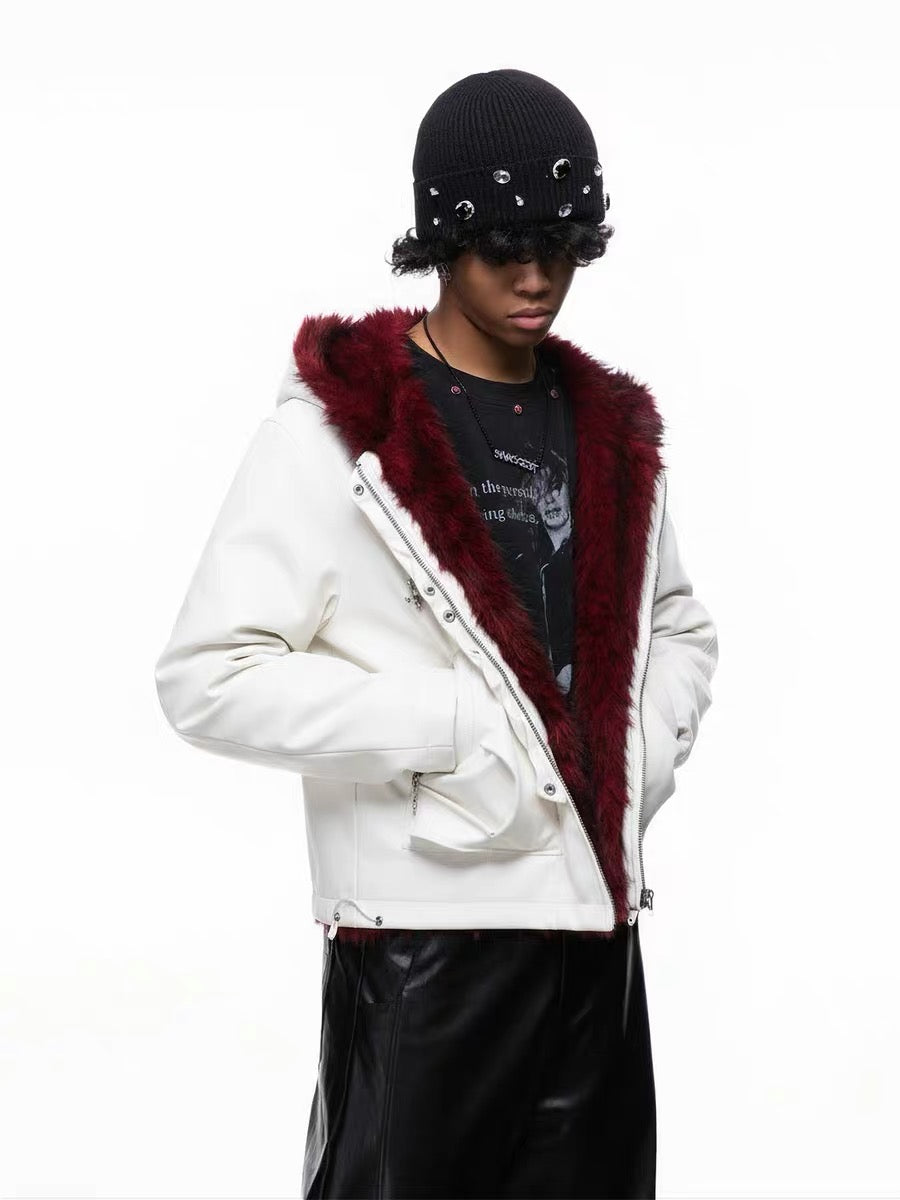 3-6-5.shop Contrast Fur PU Jacket