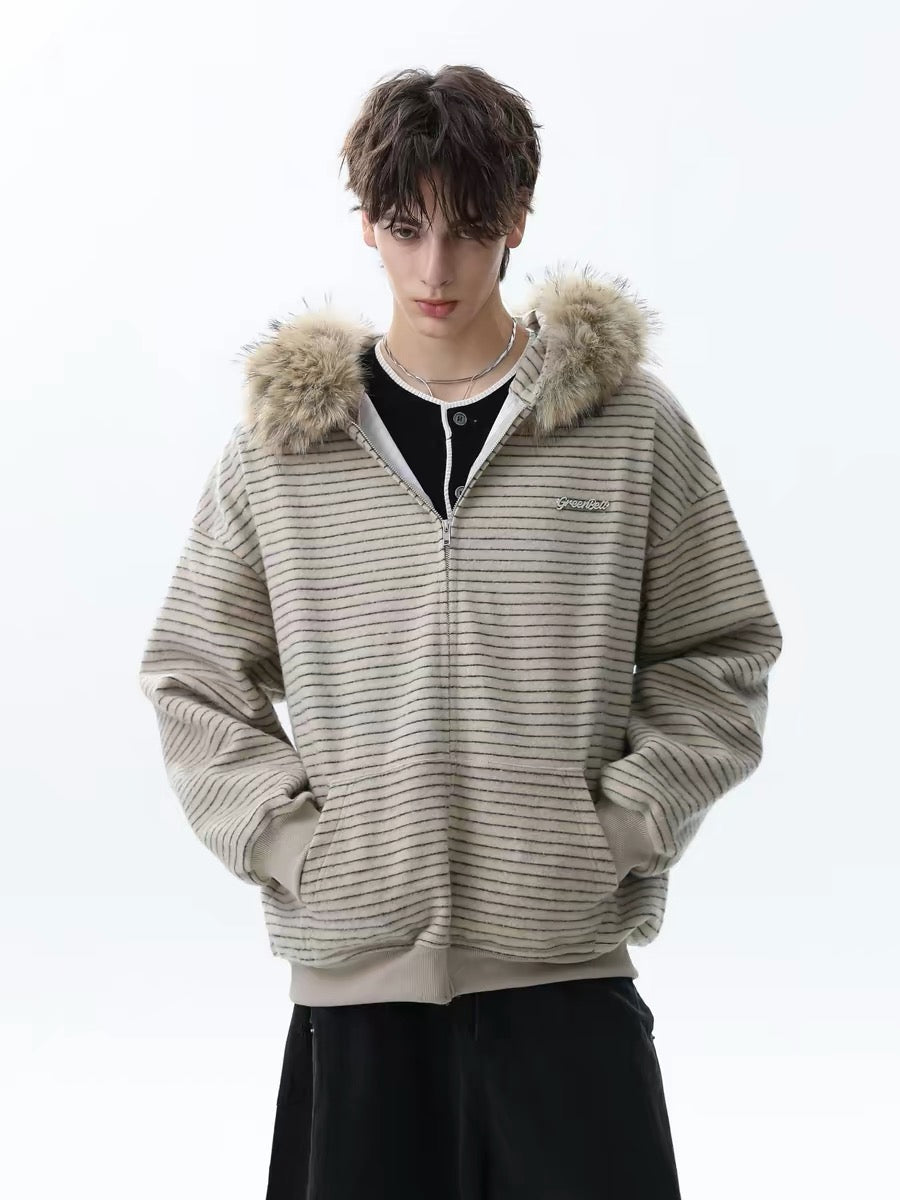 3-6-5.shop Striped Knit Zip Hoodie