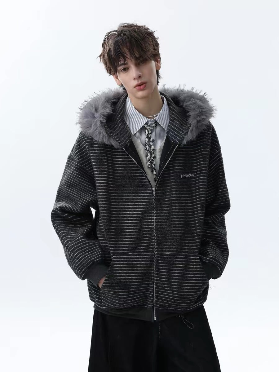 3-6-5.shop Striped Knit Zip Hoodie