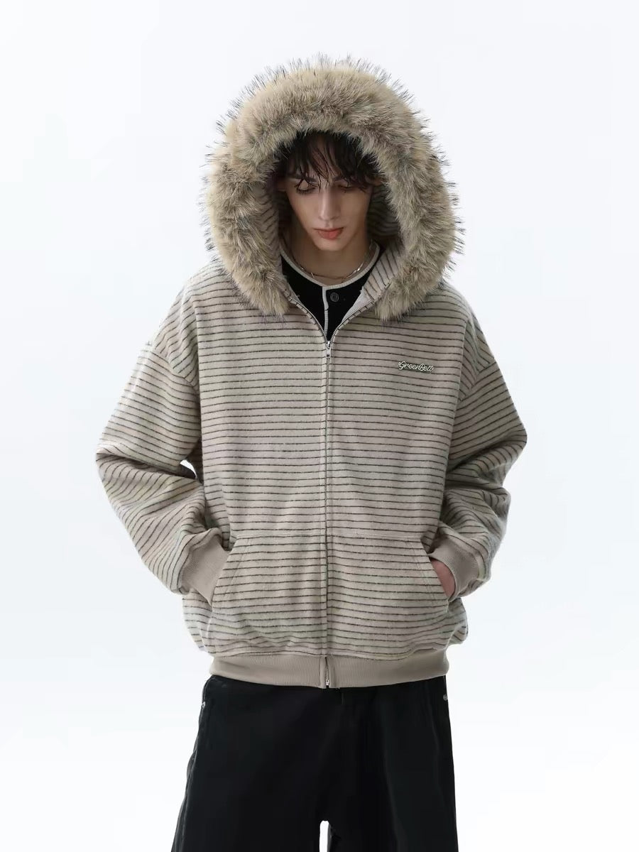 3-6-5.shop Striped Knit Zip Hoodie
