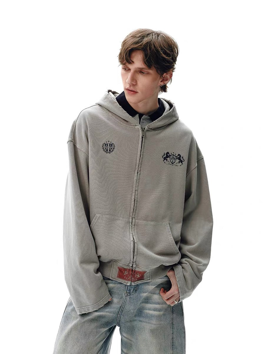 3-6-5.shop Vintage Crest Zip Hoodie