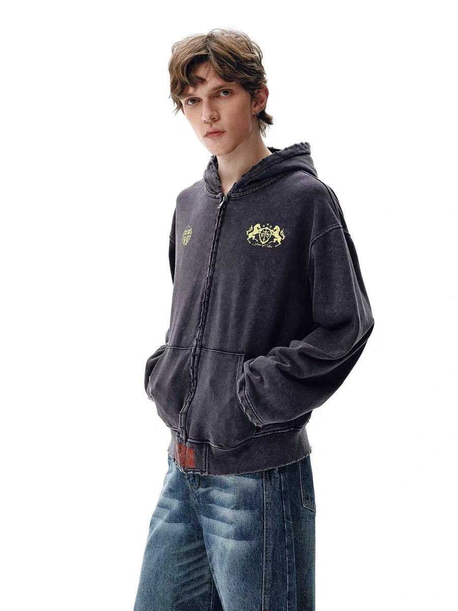 3-6-5.shop Vintage Crest Zip Hoodie