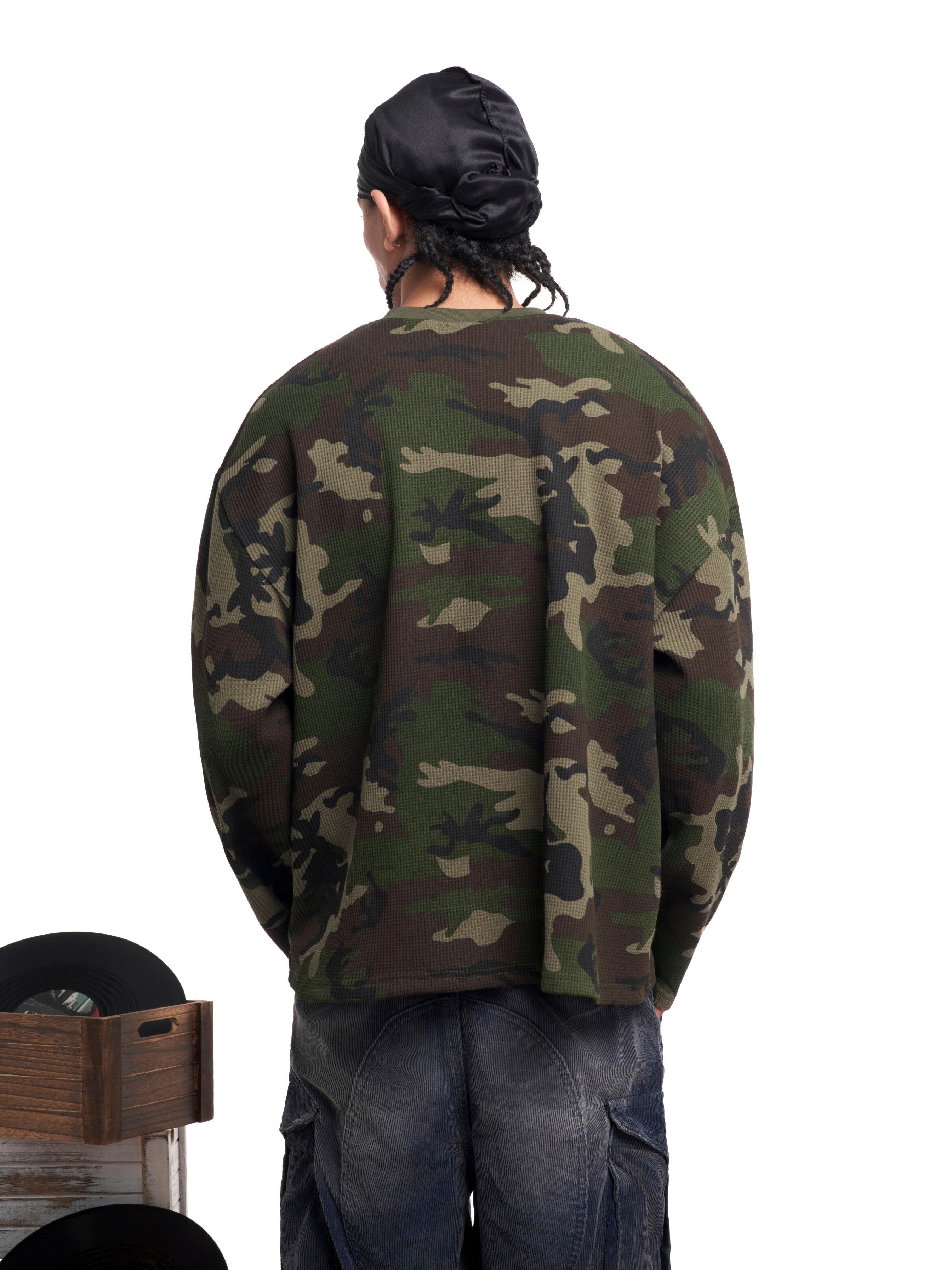 3-6-5.shop Camo Text Graphic Longsleeve