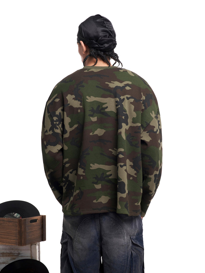 3-6-5.shop Camo Text Graphic Longsleeve