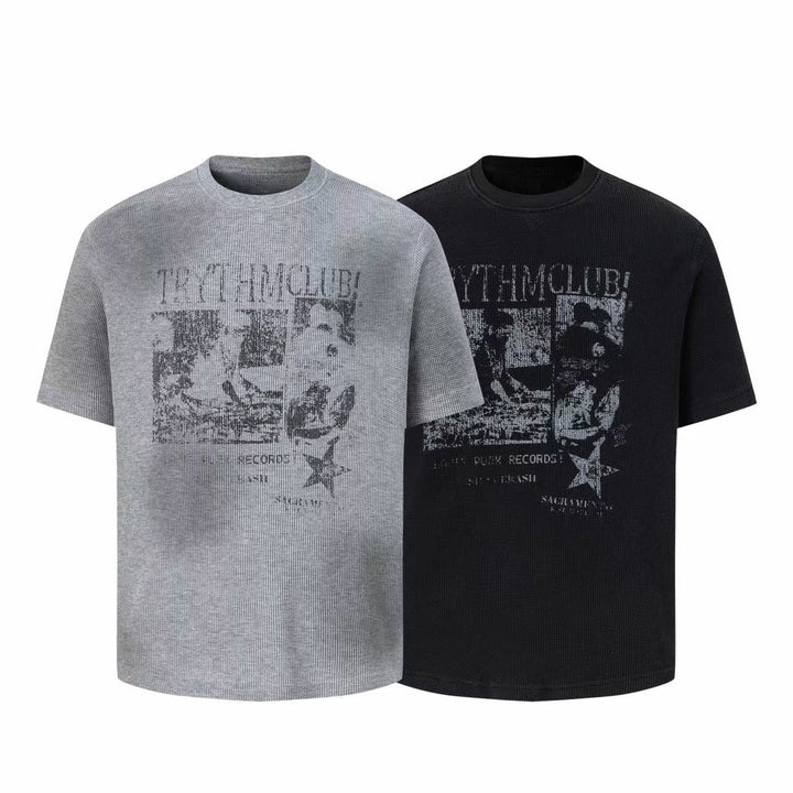 3-6-5.shop Vintage Graphic Waffle T-Shirt