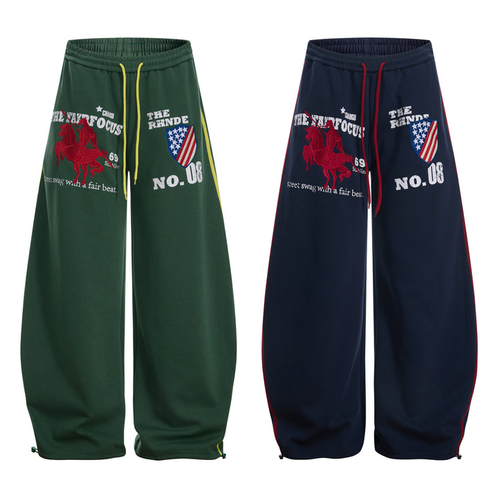 3-6-5.shop Retro College Badge Wide-Leg Sweatpants