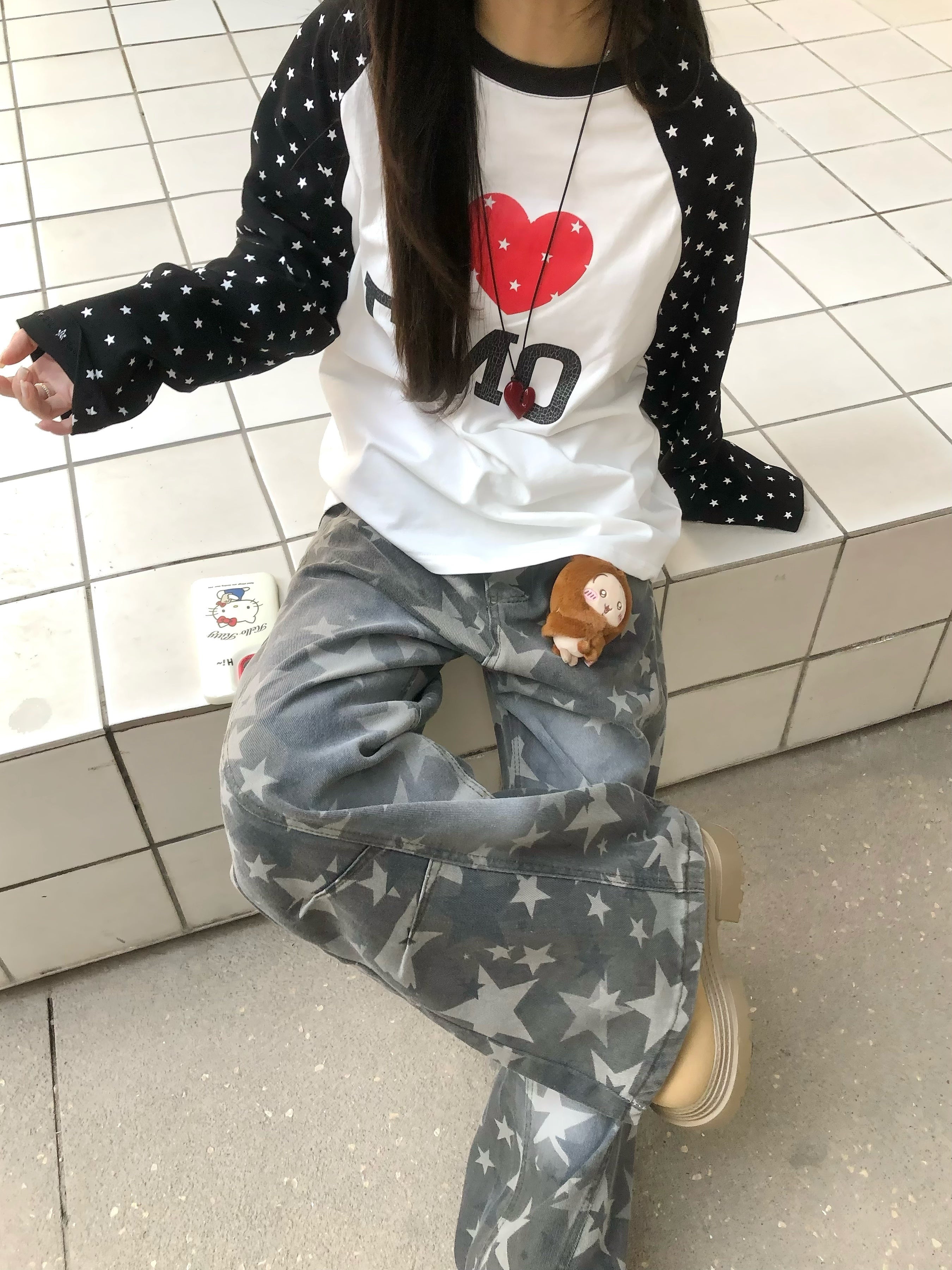 3-6-5.shop “I ♥ EMO” Raglan Long Sleeve Tee