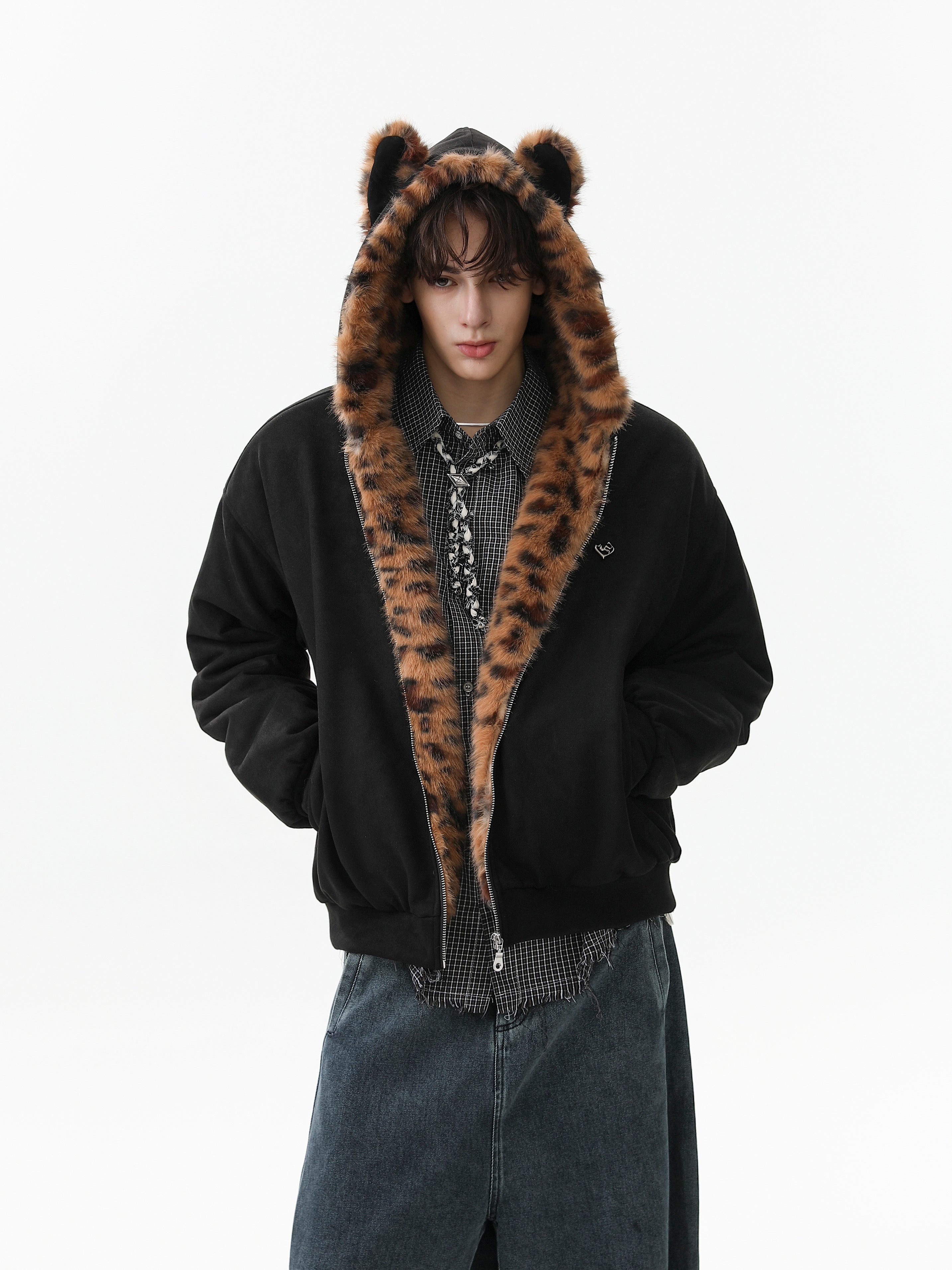 3-6-5.shop Faux Fur-Lined Leopard Hood Jacket